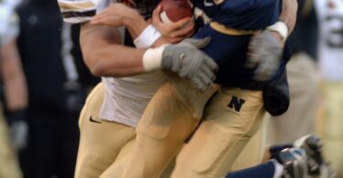 An American football quarterback preparing to throw