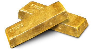 Stacked gold bars in a secure vault